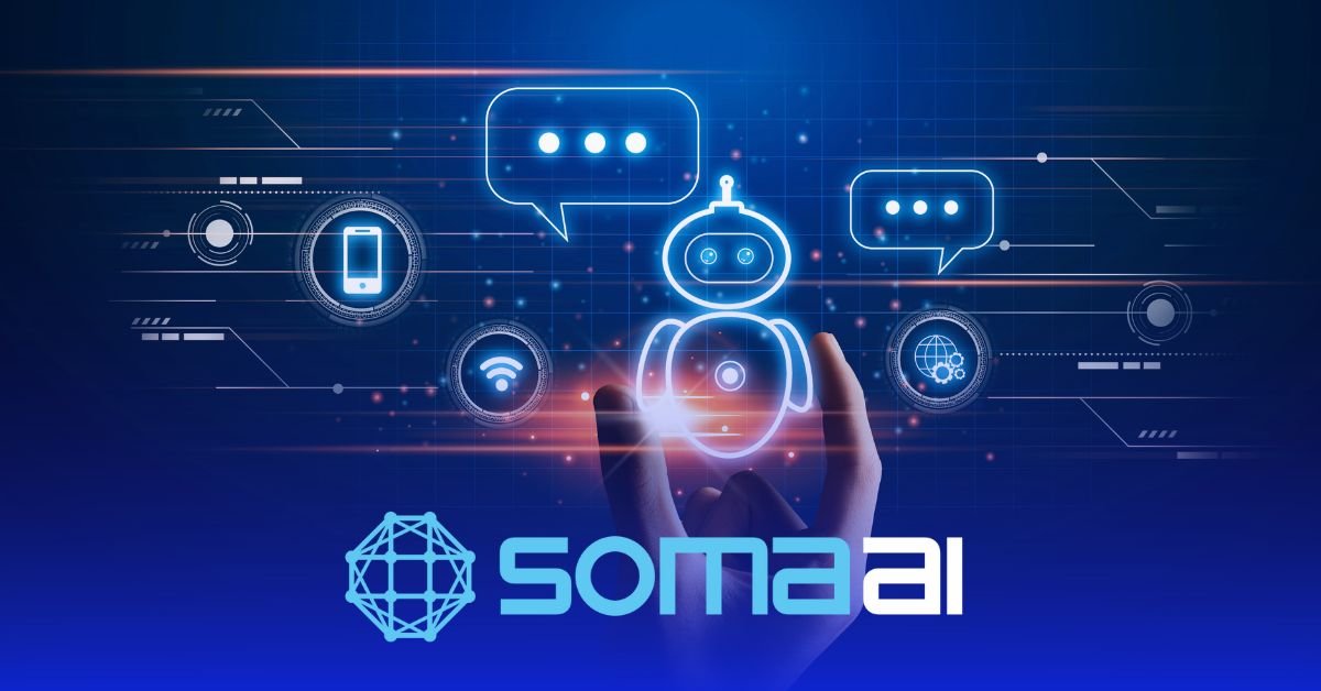 Chatbot de IA atendendo cliente, com balões de conversa representando suporte automatizado